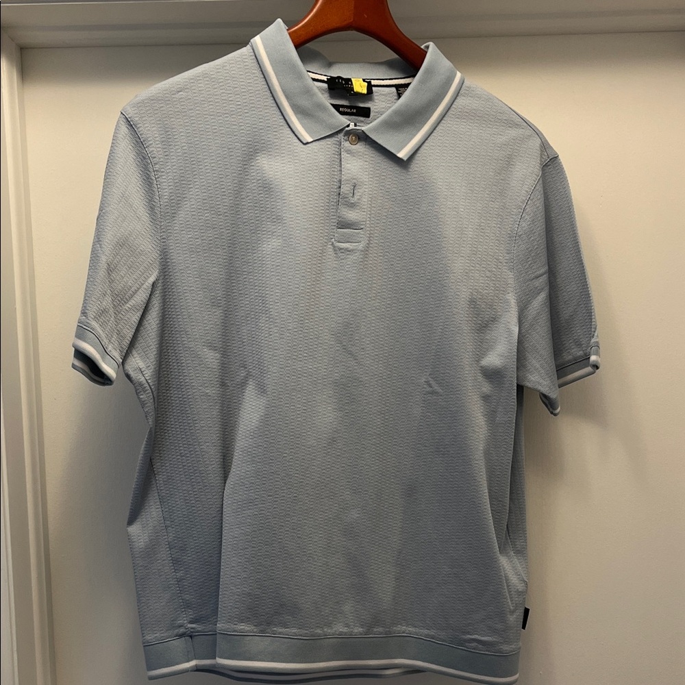 Ted Baker Erwin Light Blue textured Polo Shirt with striped accents